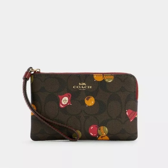NWOT Coach Ornament Print Corner Zip Brown Wristlet - Picture 7 of 8